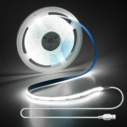 Image of Aclorol COB LED Strip Light 5V USB White 6000K 13.12FT /4M 1280LEDs CRI85+ LED Light Strip for Bedroom Super Bright Tape Lights with 1M Cable for Under Cabinet Desks 3D Printer DIY Lighting Decor