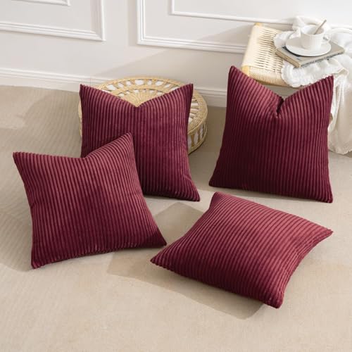 Image of MIULEE Soft Corduroy Decorative Throw Pillow Covers Burgundy 18x18