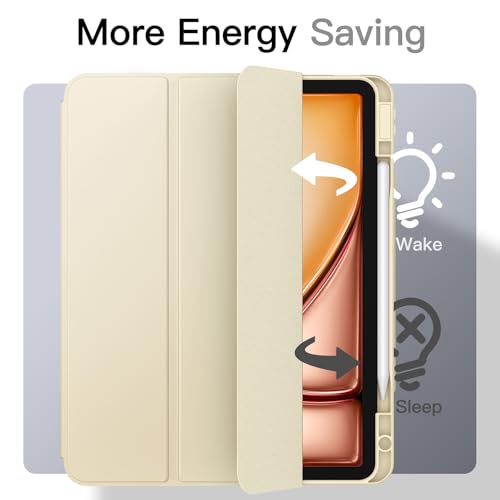 JETech Funda Magnética Desmontable para iPad Air 13 Pulgadas M3/M2 (2025/2024) con Soporte para Pencil, Carcasa Clara Giratorio Extraíble, Soporte para Retrato/Paisaje (Blanco Estrella)