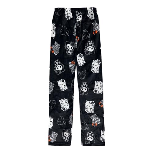 Anime Pajamas for Women - Cartoon Family Christmas Flannel Pants - Kawaii Black and Pink