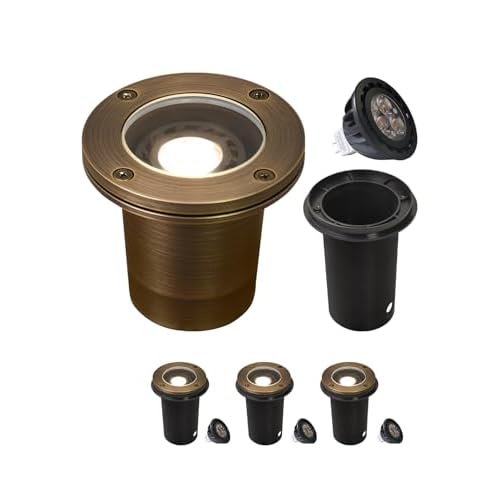 MALORY Brass Landscape Well Lights,（6‘’H 12V Low Voltage Outdoor In Ground Lights,Landscape Lighting for Pathway, Driveway and Garden (Full Bras