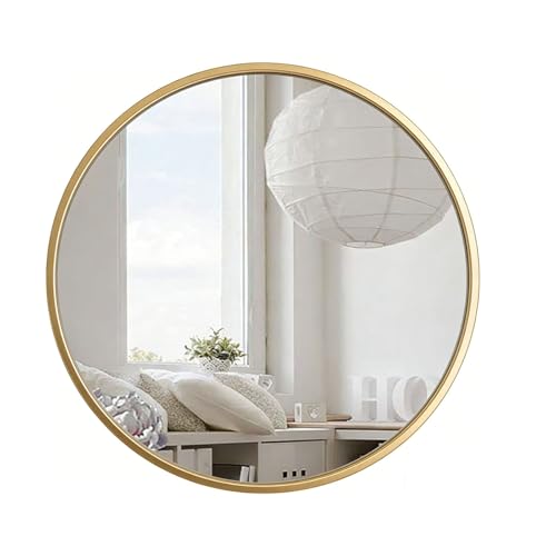 Espejo pequeño de pared con marco de aluminio redondo y acabado dorado 2