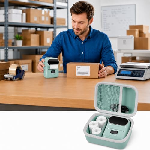 Image of Boobowl Hard Case for Phomemo M110 /M110S Label Maker, Case Only | Organized Label Roll Storage, Mesh Pocket for Charging Cable, Home Office Inventory, Small Business - Green