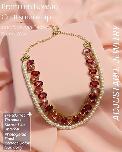 Image of Mansiyaorange Statement AD CZ American Diamond Cubic Zerconia Pearl Necklace Set | Gold Plated Chunky Fashion Jewelry for Women & Girls