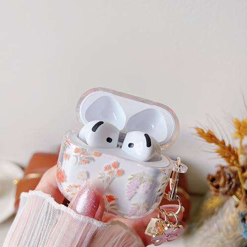 Image of MINSCOSE for AirPods 4 Clear Case,Cute Colorful Flower Pattern Design with Girly Floral Keychain,Soft Silicone Protective Shockproof Cover with Cleaner Kit for Girls Women-Orange