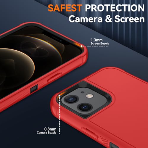 Image of SunStory Compatible with iPhone 12 /12 Pro Case with HD Screen Protector, 3-Layer Heavy Duty Full-Body Cover,3 in 1 Hybrid Protective Case for iPhone 12 /12 Pro 6.1 inch, Red