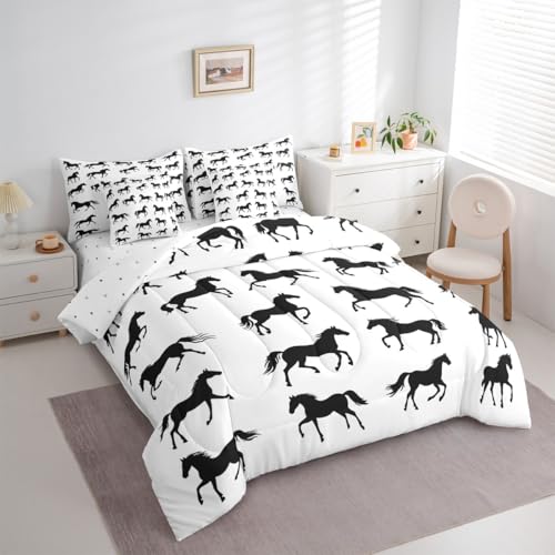 Image of Black Horses Bed in a Bag Queen Comforter Set 7 Piece | Horse Gifts for Girls Farm Animals Bedding Sets Wild Animal Western Comforter and Sheet Set,Cowboys Gifts for Men Rustic Farmhouse Decor