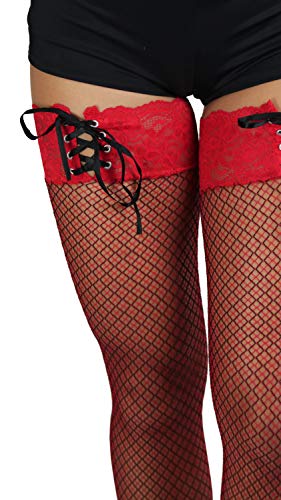 Image of ToBeInStyle Women's Spandex Double Weaves Thigh Hi With Lace Up Lace Top