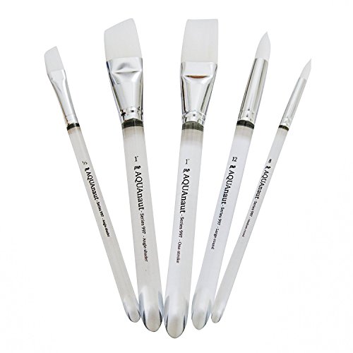 AQUAnaut - Series 997 Deluxe 5-Piece Paint Brush Set Best for Watercolors, Acrylic and Oils, Short Bevel Handles