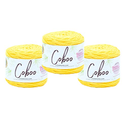 Image of Lion Brand Yarn, Coboo Cotton Blend Crochet Yarn, Yellow, 3 Pack