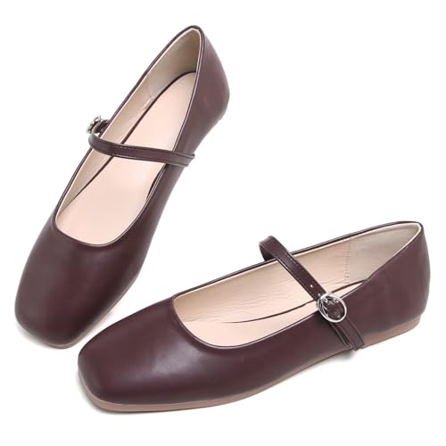 Image of LUXINYU Women's Slip on Flats,Classy Round Toe Solid Classic Mary Jane Ballet Dance Shoes Soft Comfortable PU Flat Shoes