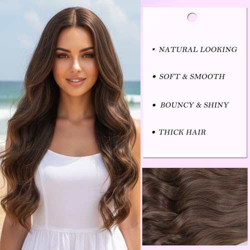 13x6 Lace Front Wig 26 Inch Long Wavy Synthetic Hair Chocolate Brown — view 3