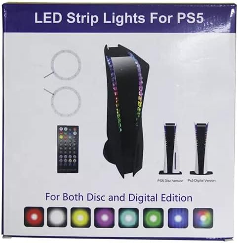 FUcopales RGB LED Light Strip for PS5 Console with 8 Colors 400+ Modes, Music Sync Color Changing Led Light Strips for Playstation 5 with IR Remote, APP Controller and USB Powered