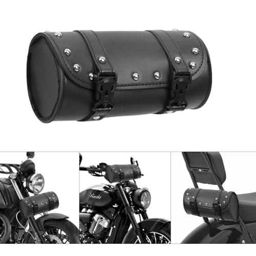 Bolso alforja para horquilla de motocicleta de cuero PU, universal, impermeable y resistente, negro miniatura 3