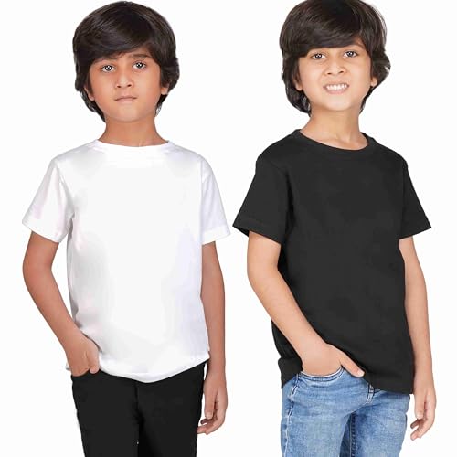 Image of Kids Round Neck T-Shirt Half Sleeves 100% Cotton Rich Soft Comfortable Fit Stylish Plain Color White+1 Combo Original Brand Tshirt for Boys