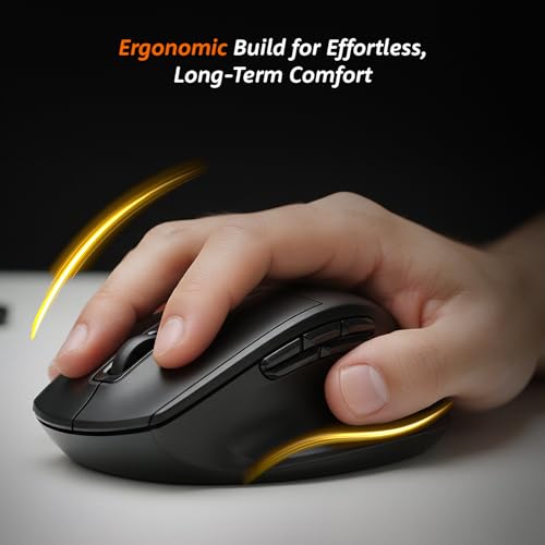 Image of Amazon Basics Pro Series 2.4G + Bluetooth + USB Triple Mode Wireless Ergonomic Mouse | 9 Buttons | Adjustable DPI (800-2400) | 500mAh Battery | Type-C Charging | Black