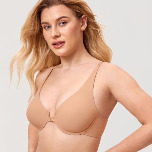 Image of DELIMIRA Women's Front Closure Bras Seamless Plus Size Plunge Underwire Unlined Comfortable Bra