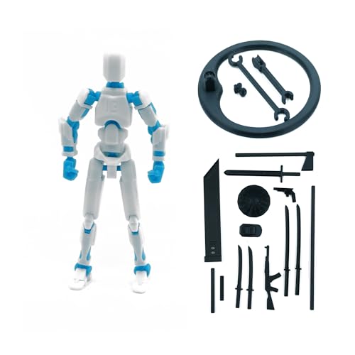 Image of Dummy 13 Action Figure Robot | Fully Articulated 3D Printed Robot Toy | 5.4-inch Collectible Figurine | Matte Finish | Unassembeled | Combo of 2 (White-SkyBlue+Black-SkyBlue)
