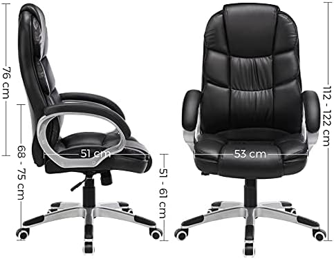 SONGMICS Office Executive Swivel Chair with 76 cm High Back Large Seat and Tilt Function Computer Chair PU Black OBG24BUK