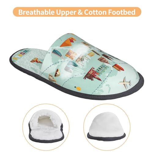 World Travel Map Print House Slippers For Women And Men,Soft Slippers With Memory Foam,Non-Slip Indoor Home Shoes3