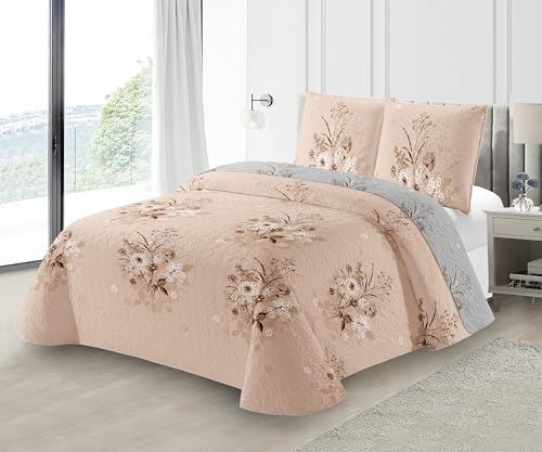 Fanny & Céline Couvre-lit Boutis épais matelassé 230x250cm avec 2 Taies 65x65cm M23-7015
