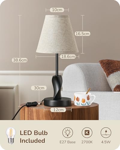 EDISHINE Bedroom Table Lamp, Modern Bedside Lamp with Oatmeal Fabric Linen Shade, Solid Wood Base, Small Lamps for Living Room Office, E27 2700K Bulb Included - Image 5