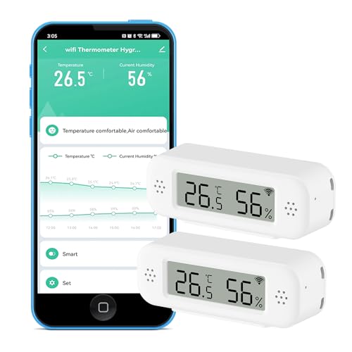 WLAN Thermometer Hygrometer: Smartes Temperatur- und Feuchtigkeitssensor, Echtzeit-Monitor, App-Benachrichtigung, Digitales Temperatursensor Innen,...
