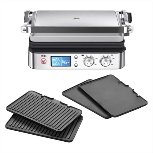 Braun MultiGrill 9 CG9043, 3-in-1 Kontaktgrill, BBQ und Ofen, große Grillfläche (16 Burger), 2000W, 250°, spülmaschinengeeignet (Plancha, und Grill), Fettauffangschale, Elektrogrill Indoor