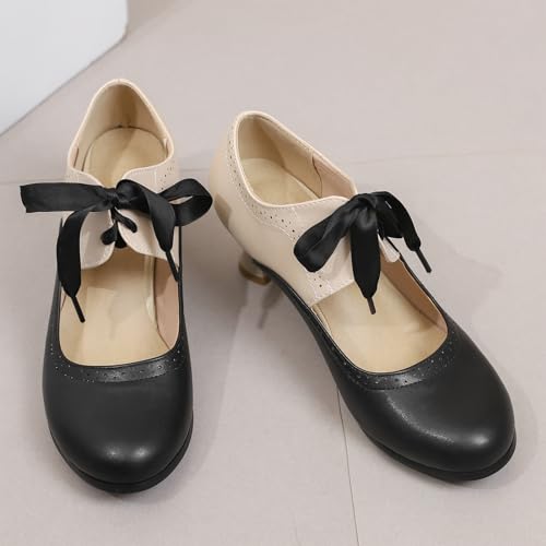 KysBloes Women 1950s Vintage Rockabilly Shoes Lace Up Oxford Shoes Kitten Heel Mary Janes Wingtip Retro Pumps4