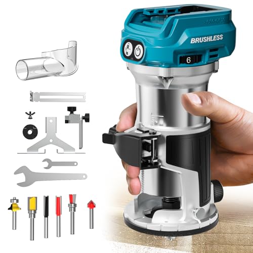 Cordless Compact Router Compatible with Ma-kita Battery (Bare Tool), 6 Variable Speeds Router Tool for Woodworking, 800W Fixed Base Wood Router with Trim Router Bits