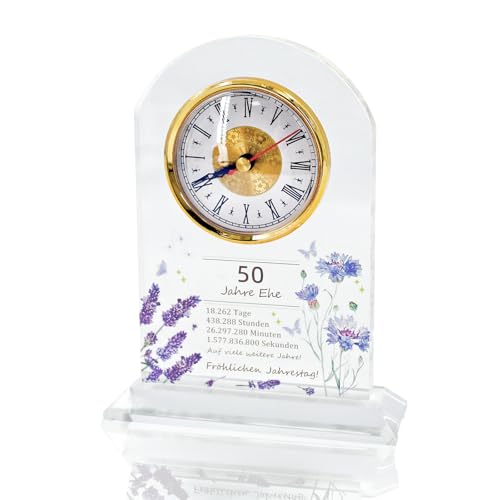 CeyKvo Geschenk zum 50. Hochzeitstag, Jubiläums-Quarzuhr, Tischuhr, 50. Hochzeitstag, Goldene Hochzeit, geeignet für Paare, Eltern, Großeltern (50....