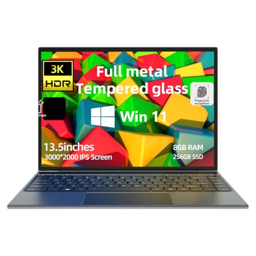 Image of 13.5 inch Laptop Computer, 3K Full HD IPS Screen, Win 11 Laptop with N4120 Quad Core Processor, 8GB RAM 256GB SSD, Backlit Keyboard, Touch ID, WiFi, USB, HDMI, Bluetooth, Type-C,webcam, slim laptops