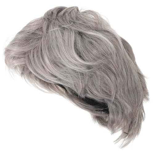VALICLUD Men Wig Short Grey Synthetic Hair Toupee Fluffy Cosplay Wig for Boys Party Anime Costume