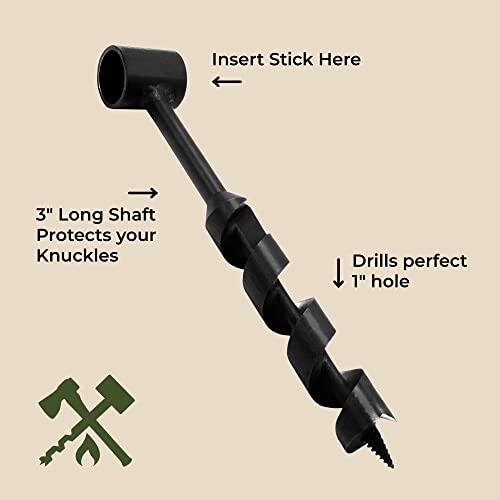 1 Inch Scotch Eye Auger | Manual Hand Wood Auger Drill Bit for Camping & Shelter Building | Heavy Duty Steel Bushcrafting Tools & Backcountry Gear