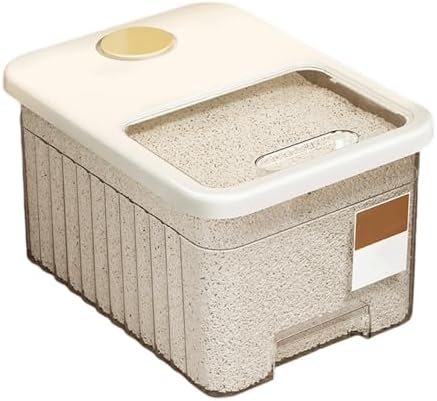 Extra Large Airtight Food Storage Container with Measuring Cup, 16 Lb/27 Lb Capacity Kitchen Pantry Canister for Rice Flour Pet Food Baking Ingredients (White, 27 pounds)