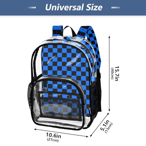 Black Dark Blue Checkered Plaid Clear Backpack Heavy Duty See Through Transparent PVC BookBag for Kids Boy Girl Adult School Work4