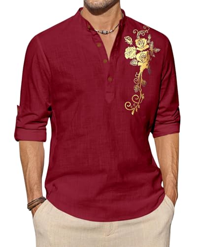 Image of Zombom Men's Cotton Polyester Blend Mandarin Collar Self One Design Printed Full Sleeve Casual Short Kurta
