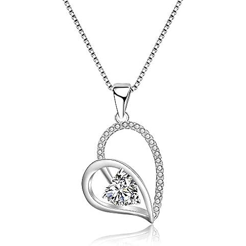 Aprilery Silver Love Heart Pendant Necklaces for Women, 925 Sterling Silver Cubic Zirconia Crystals Necklace Jewelry Gift Valentine's Day for Women Wife Girls Her, Copper, No Gemstone Cover