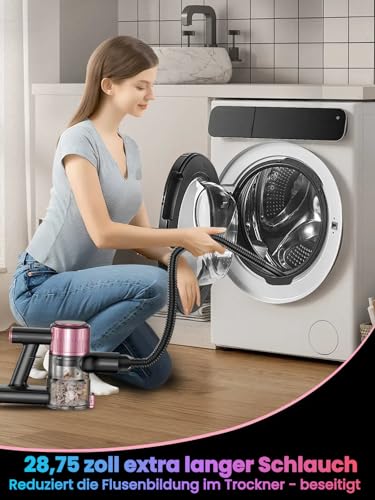 SUXIANGVAC Akku Staubsauger 45000Pa/500W/45Min, Staubsauger Kabellos Laufzeit mit LED Display und Anti Tangle Bürste, 73cm Ausziehbarer Schlauch für Hartböden Teppiche Tierhaare,Rosa