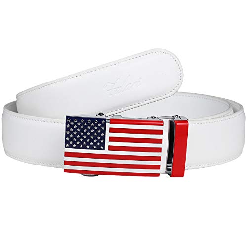 Falari Leather Dress Belt Ratchet Belt Holeless Automatic Buckle Adjustable Size 8001 (8172-Usa Flag (White), Fit From 28 To 36") #TOP1