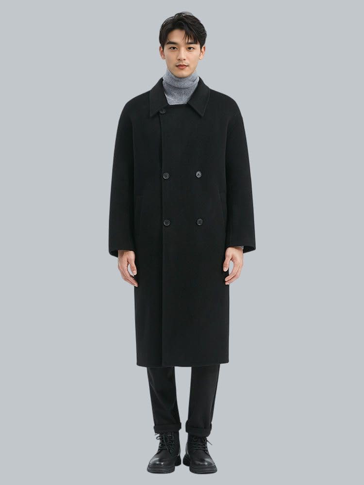 Cappotto casual da uomo Autunno Inverno Lungo Sopra il Ginocchio Double Face Cashmere Lana Suit-collare