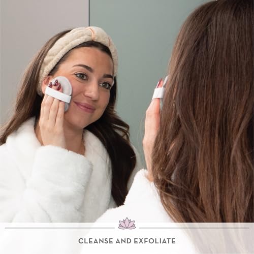 S&T INC. Face Scrubber, Dual-Sided Face Exfoliator with Elastic Strap, Facial Cleansing Pads and Makeup Remover, 3.3 Inch Diameter, 2 Pack, Navy and Grey