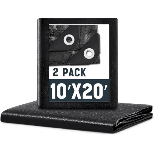 Image of 2 Pack 10 x 20 ft 5.5 Mil Large Tarps Heavy Duty Waterproof Tarp Multi Purpose Tent Cover for Home Boats Cars Camping Patio Furniture Roof Emergency Rain Protective Cover, Black