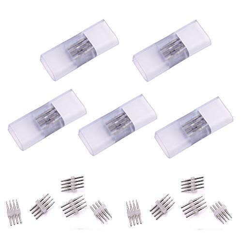 XUNATA Pack of 5 LED Joint Connector, 12MM 4 Pin I Shaped PVC Splice Connector for AC 110V-130V 10 x 20MM RGB Color Changing LED Neon Rope Light