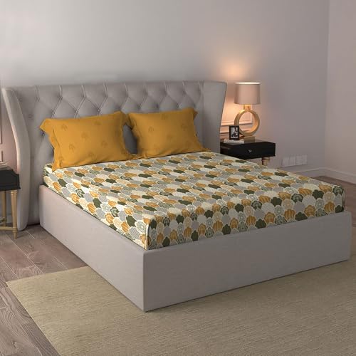 Image of MYTRIDENT Celebration Bedsheet Gifting Collection Double Size - Mehfil Mustard