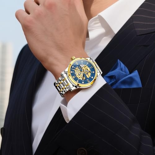 Image of OLEVS Mens Automatic Watch Skeleton Diamond Luxury Mechanical Self Winding Dress Wrist Watch Waterproof Luminous
