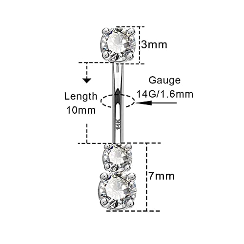 OUFER 14K Solid Gold Belly Navel Button Ring Clear 5A Cubic Zirconia Design Belly Rings Piercing Jewelry3