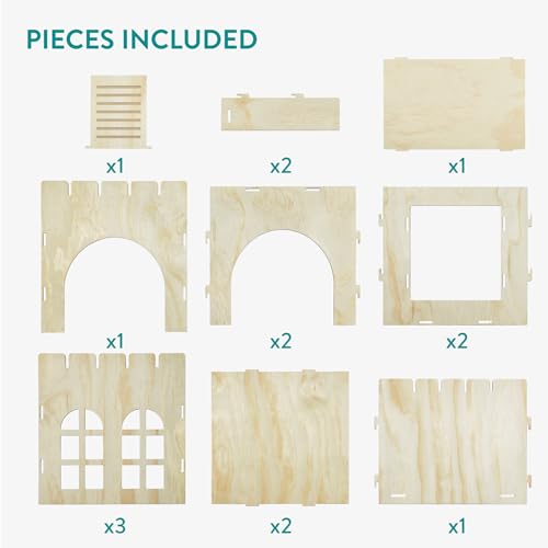 Navaris Kaninchenschloss - Hasenhaus aus Holz - Kaninchen Zubehör zum Verstecken, Schlafen und Spielen - Für Hasen