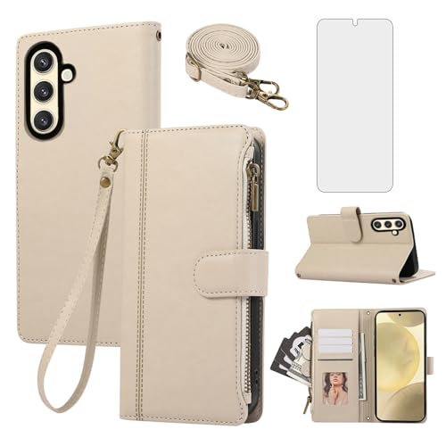 Étui Samsung Galaxy S24 Plus Asuwish en cuir avec fermeture éclair et bandoulière