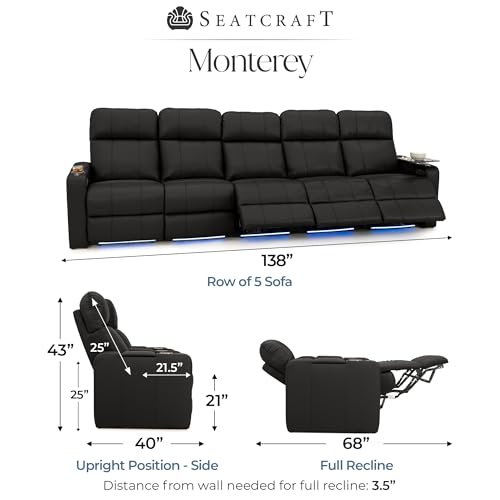 Image of Seatcraft Monterey Home Theater Seating Black Row of 5 Sofa